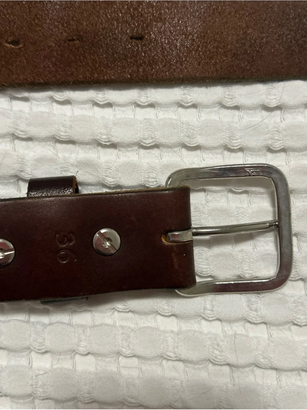 Main Street Forge Men's Full Grain Leather Belt Brown Size 36 Silver Buckle